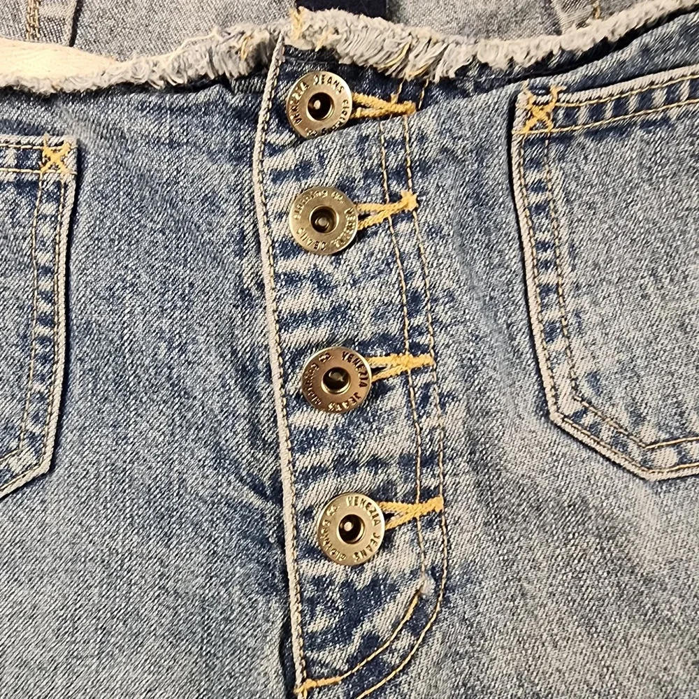 Venezia Jeans Denim Shorts 16 Blue Cotton High Waist Button Fly Raw Hem Cut Offs
